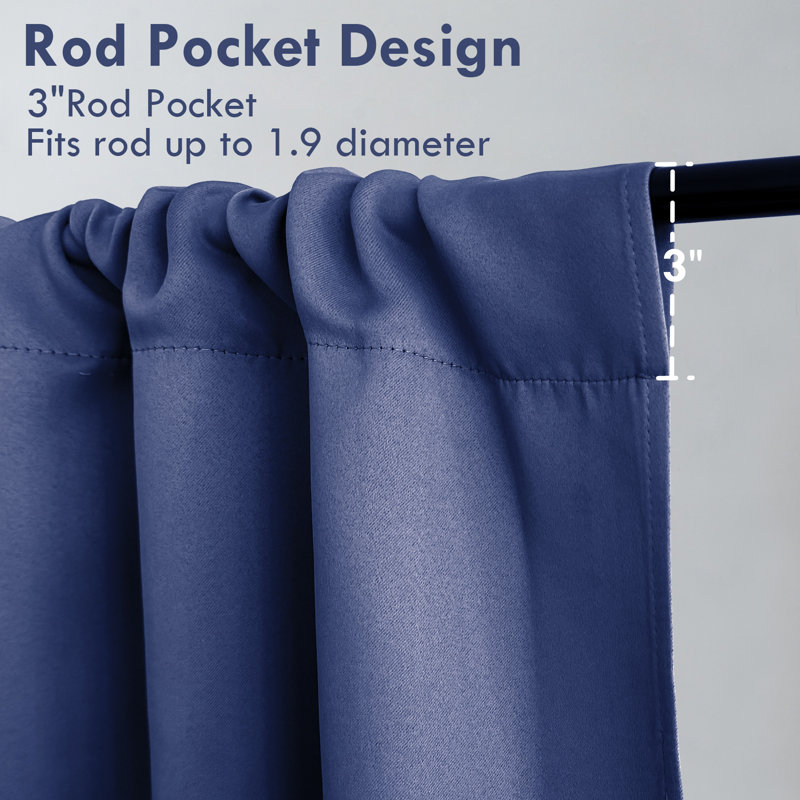 Solid Color Modern Blackout Thermal Curtain Panel Rod Pocket 1 Panel, 52" W x 63" L, 1, Navy Blue