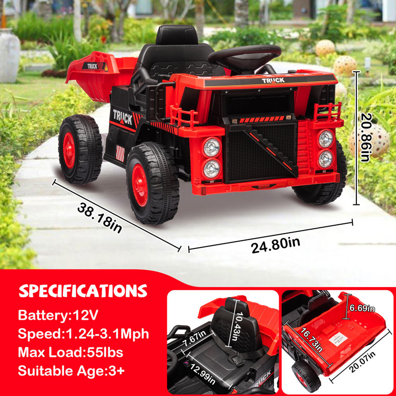 Camion à benne basculante pour enfants avec télécommande, lit à benne basculante automatique, Rouge