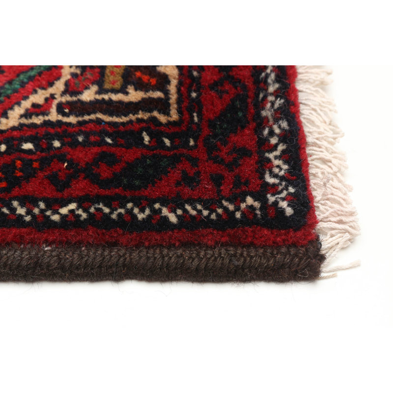 Tapis unique en laine noué à la main 3 pi 7 po x 6 pi 9 po nouvel âge Coryn - rouge / bleu / crème