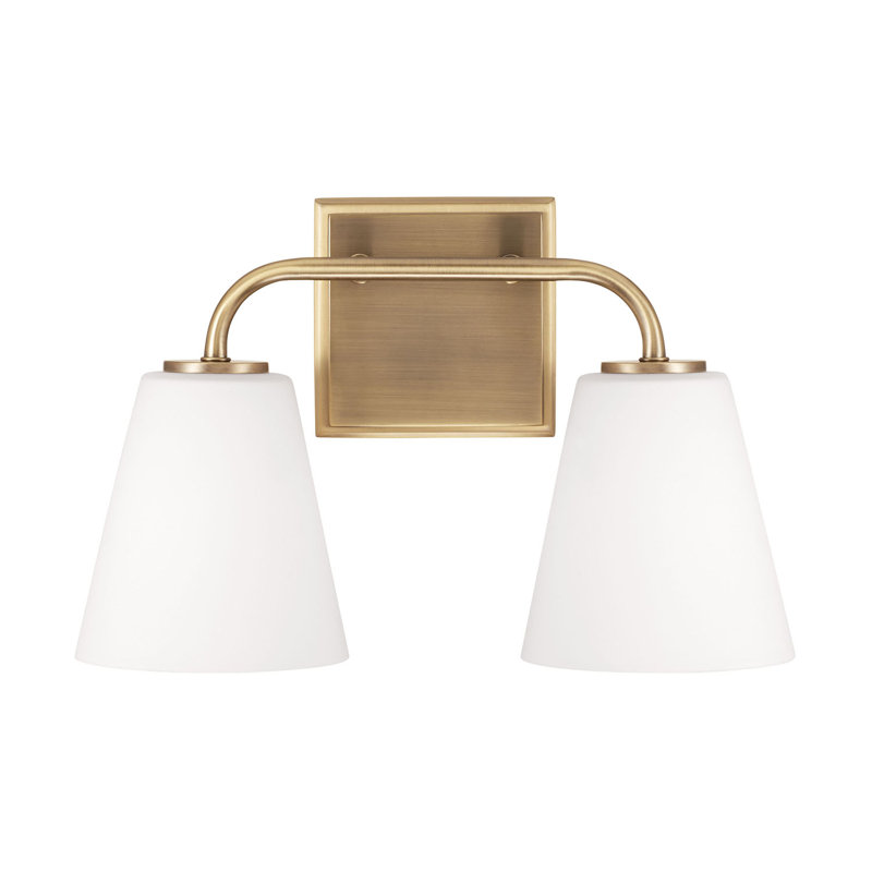 Crete 2 Light Frosted Dimmable Vanity Light, Aged Brass