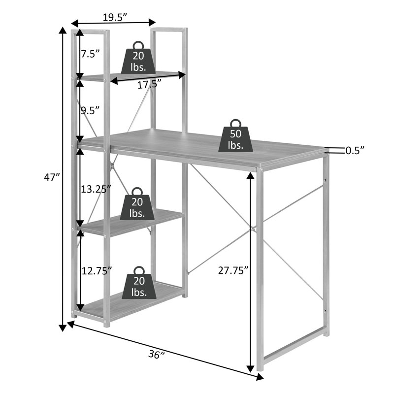 Bureau pour station de travail avec tablettes Gerell, Naturel / gris clair