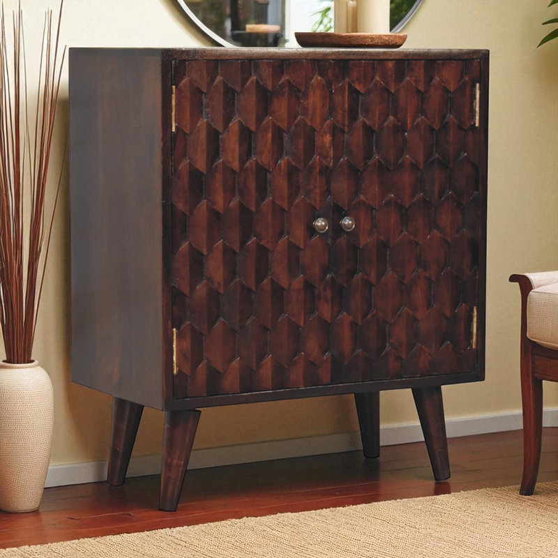 Charlemont Solid Wood 2 - Door Mirrored Rectangle Accent Cabinet, Light Walnut