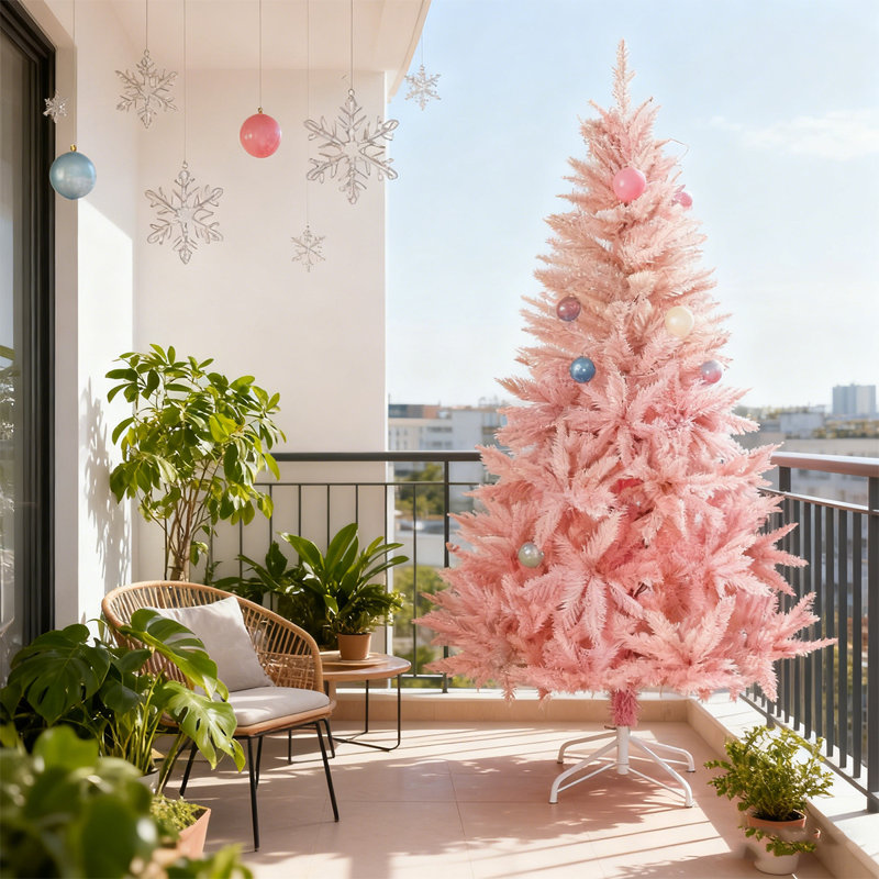 Arbre de Noël artificiel rose 6 pi avec branches en PVC réalistes, base détachable et pliable, arbre de Noël intérieur facile à assembler