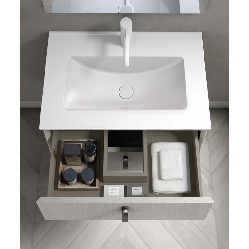 24'' Single Bathroom Vanity with Ceramic Top, Matt White