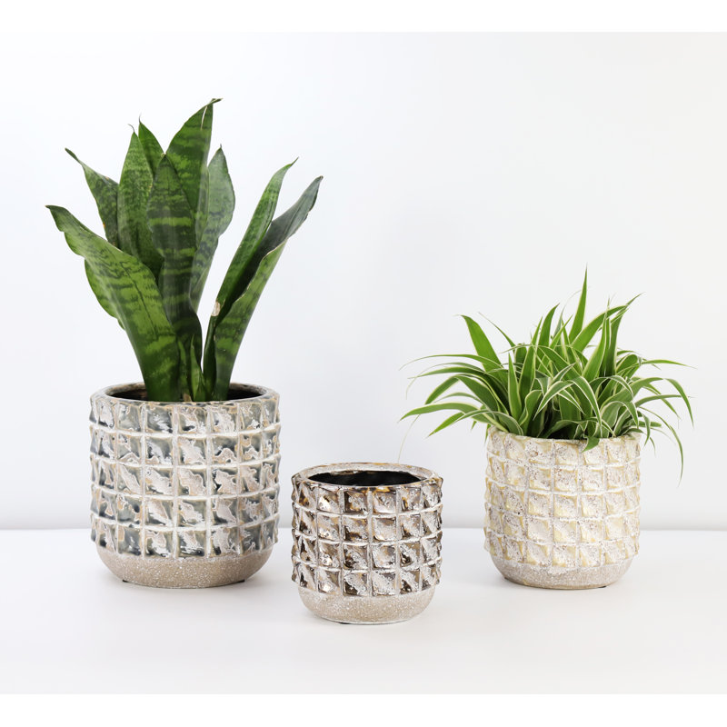 Pots de fleurs Salinas en céramique émaillée (lot de 6) - Intérieur/Extérieur, Épongé gris bleu
