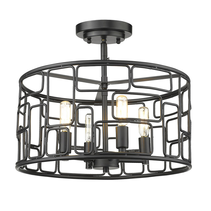 Lustree tambour 4 lumières de style bougie Mathena, Noir mat