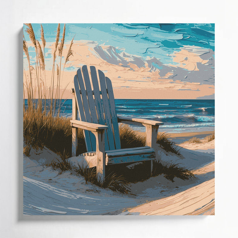 «Coastal Beach Chair Scene», art mural sur toile beige, H 32 po x l 32 po