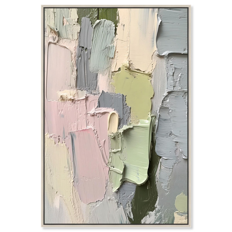 «Creamy Contours II», toile abstraite colorée par , Encadrement argenté, H 16 po x l 11 po