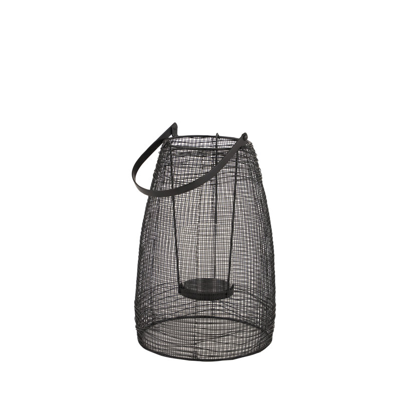 Lanterne de table en métal, H 16 po x l 9 po x P 9 po, Noir
