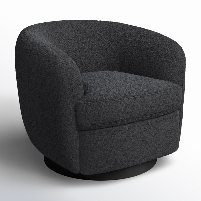 Fauteuil demi-tonneau pivotant rembourré Marcy, Aries Grey Boucle/Black