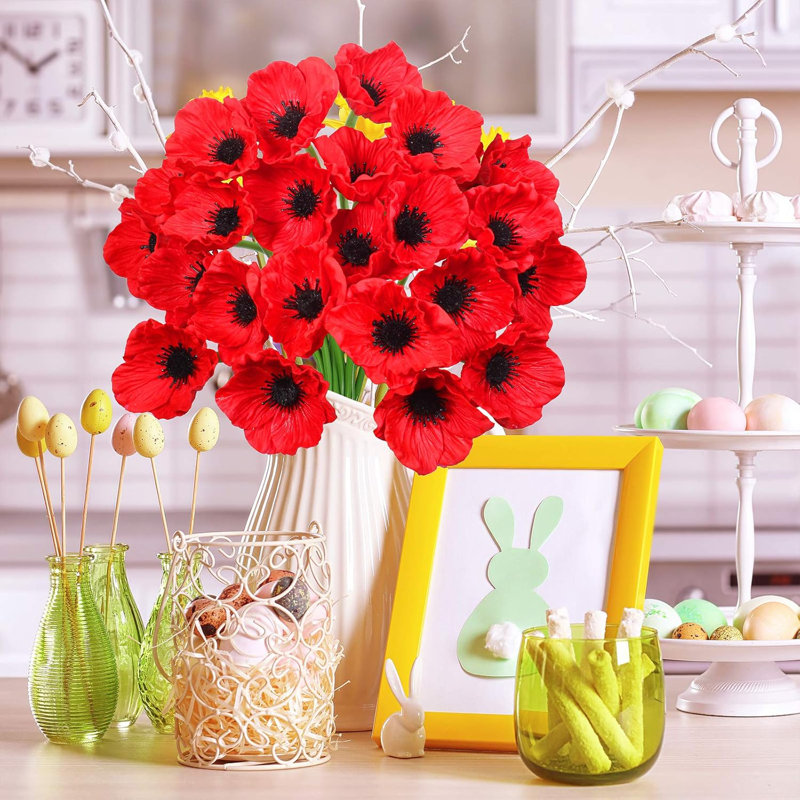24pcs Real Touch Red Artificial Flower Stems