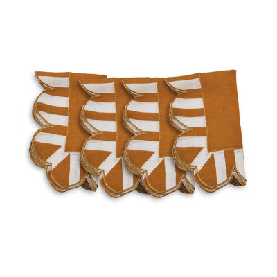 Jardin Embroidered Linen Scalloped Stripe Napkins