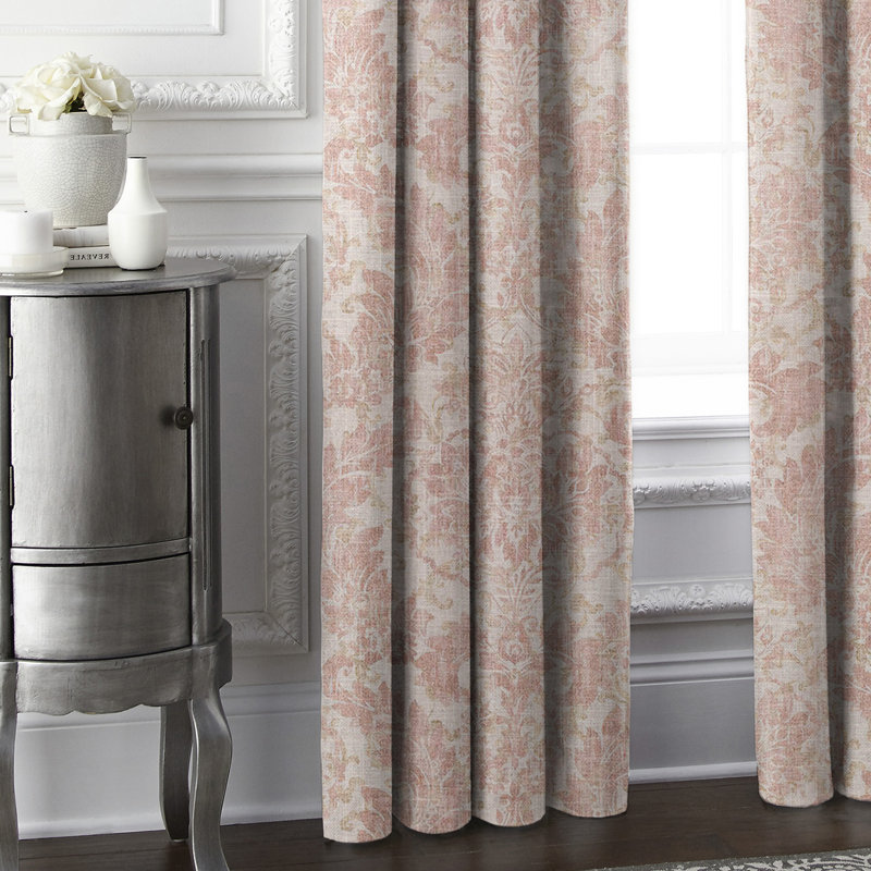 Bordeau Linen Damask Room Darkening Pinch Pleat Pocket Single Curtain Panel, 20" W x 120" L, Blush