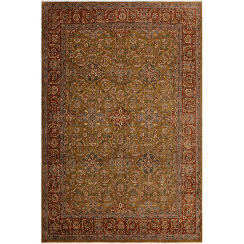Tapis brun / rouge / beige en laine noué à la main 8 pi 2 po x 10 pi 3 po Abagail