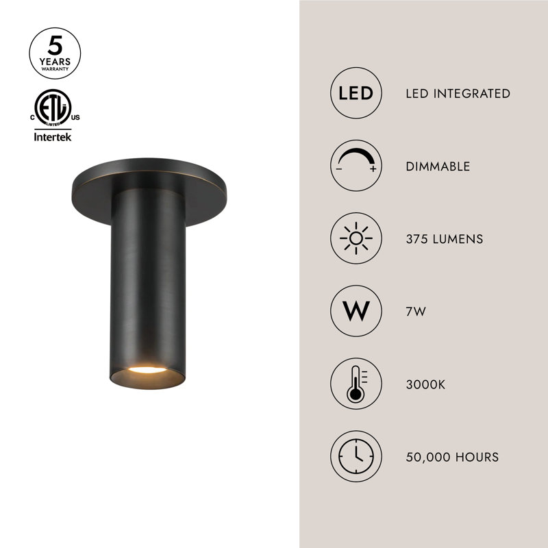 Mason 1 - Light LED Flush Mount, Vintage Brass