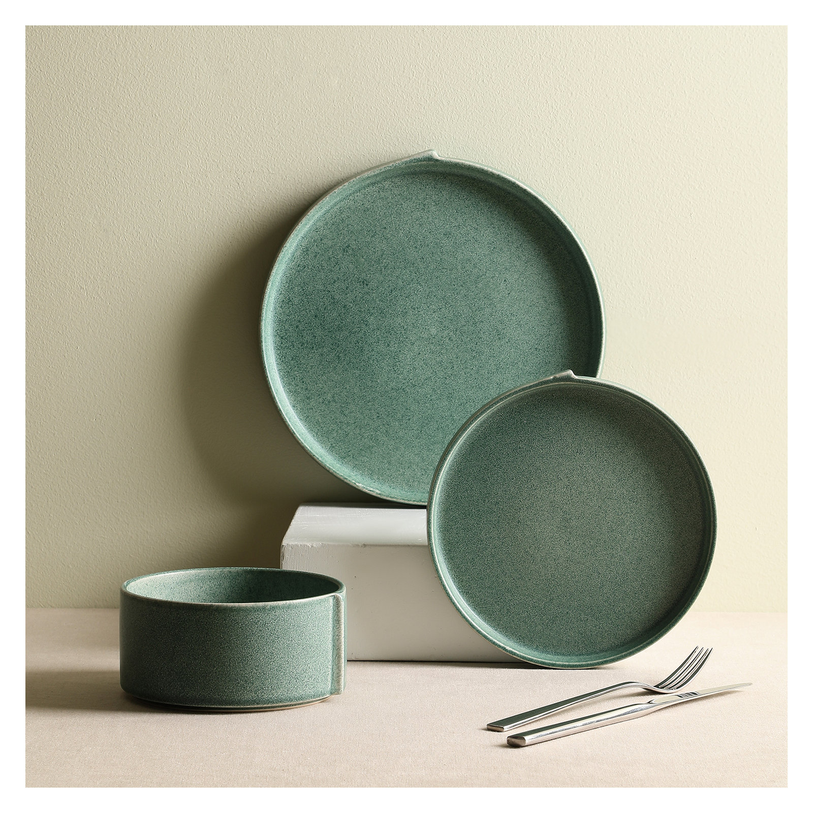 Stone Lain Bao 12-Piece Dinnerware Set Stoneware, Green