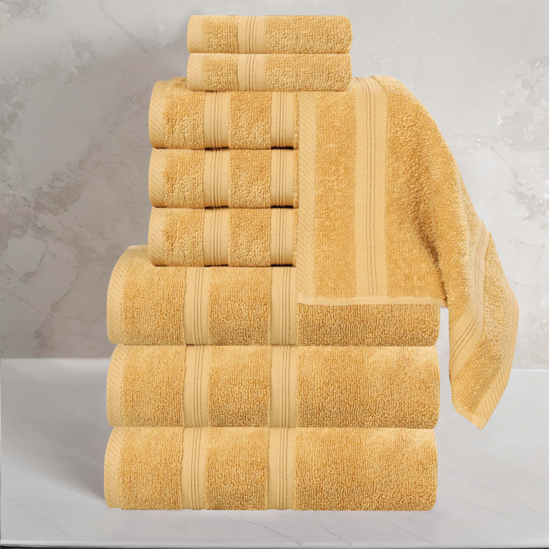 Smart Dry Zero Twist Cotton Medium Weight 9 Piece Assorted Towel Set, Gold