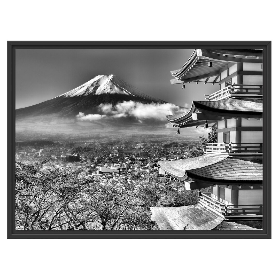 Gerahmtes Wandbild Tempel am Fudschijama Japan