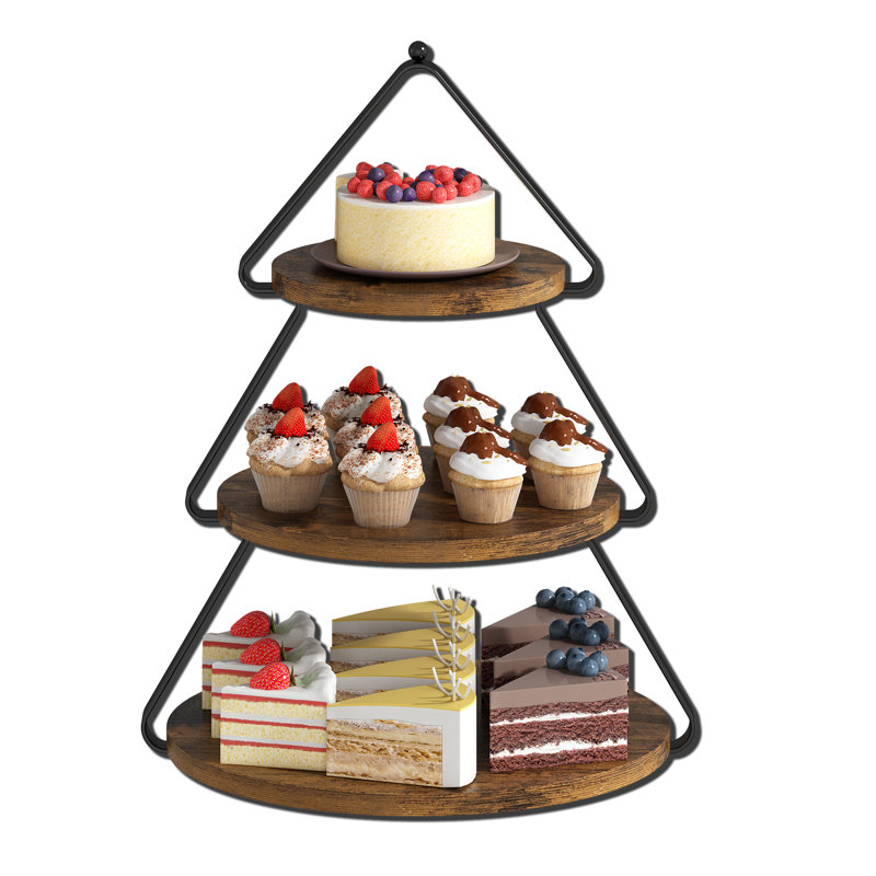 Présentoir à gâteaux en bois rustique à 3 niveaux
