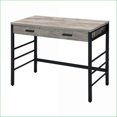 Bureaux, chêne moderne patiné clair & amp; Bureau d'écriture noir avec 2 tiroirs, ports USB et amp; Fiche | Bois et métal