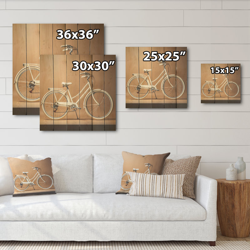 Ivoire, route, bicyclette, art mural en bois sur bois de pin naturel, H 15 po x l 15 po