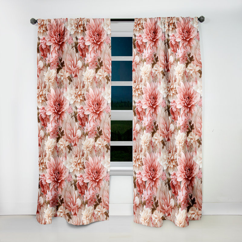 Panneaux de rideaux floraux roses et blancs avec œillets en fleurs, L 52 po x L 120 po