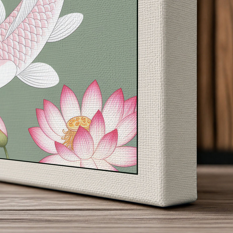 Koi and Lotus Japandi - Wrapped Canvas, 36x24 - 91.4 x 61.0 cm, Cream Border