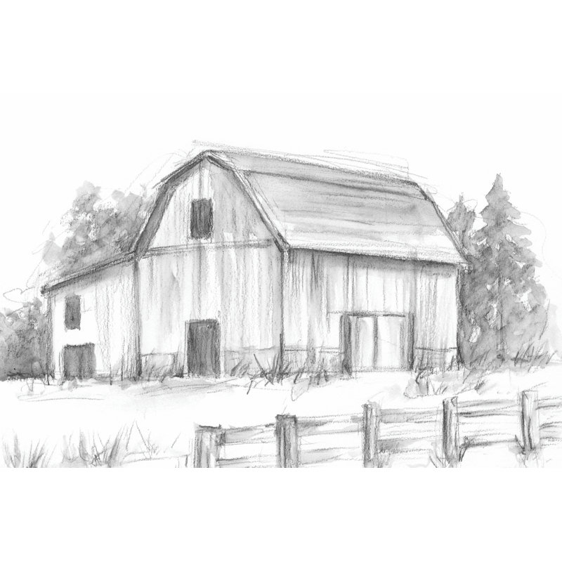 «Black and White Barn Study II» par Ethan Harper - reproduction d'art sur toile tendue, H 12 po x l 18 po