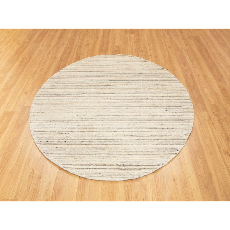 Tapis décoratif en laine ronde beige unique 6 pi noué à la main
