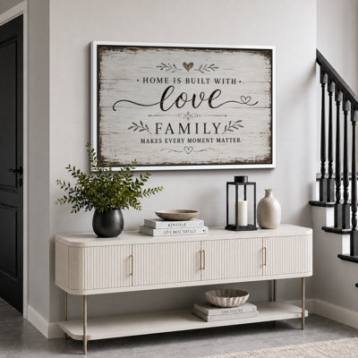 Home Love Family Quote Artwork, Rustic Entryway Pictures, Framed Canvas Giclee Print Wall Art