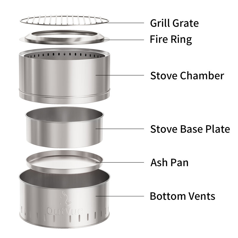 Smokeless Fire Pit with Grill & Bag, Stainless Steel Portable Smokeless Fire Pit, 13" H x 15.5" W x 15.5" D