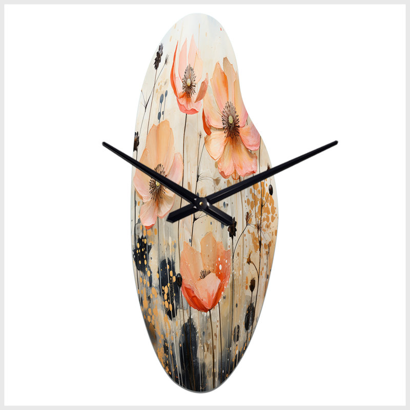 Peach Blossoming Abstractions I - Botanicals, horloge murale asymétrique, Grand
