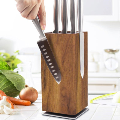 Magnetic Knife Block Without Knives, 360° Rotatable Magnet Knife Holder Stand Made Of Fine Acacia Wood, Extra Large Capacity Knife Storage For Knives And Utensils For Kitchen Counter Top