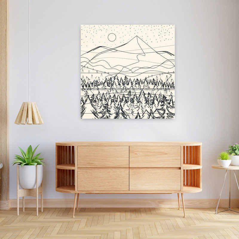 Minimal Line Mountains III, art mural contemporain abstrait, H 36 po x l 36 po