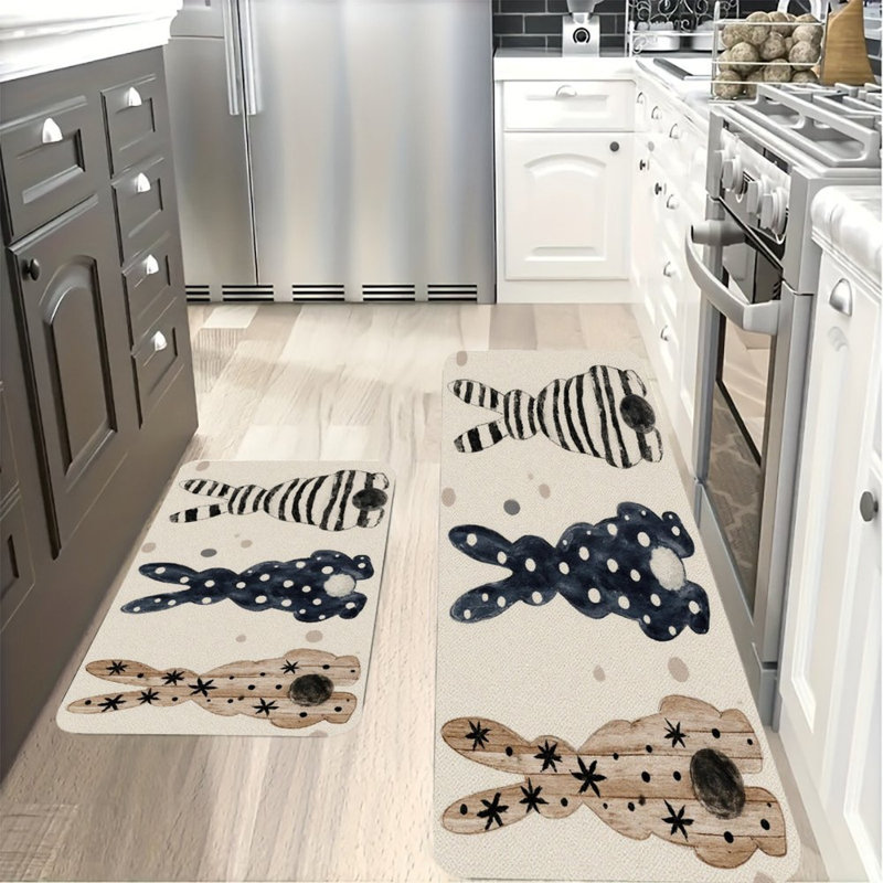 Lapins décoratifs, 2 tapis de cuisine antidérapants