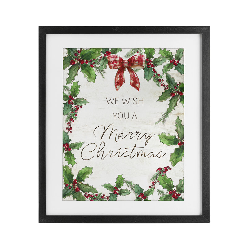 «Wish You Merry Christmas» et impression sous-verre encadrée, conçue par Nan, Cadre noir minuit, H 16 po x l 13 po
