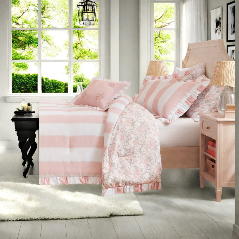 Pink Twin/Twin XL Bedding Sets, Soft Microfiber Ruffle Comforter Set