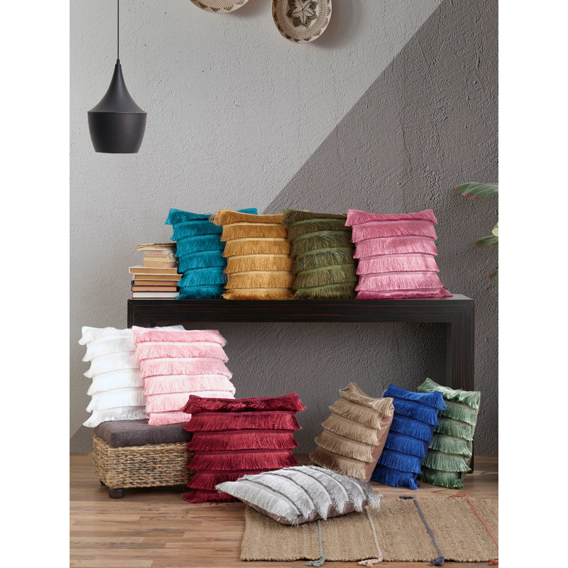 Ensemble de 3 housses de coussin lombaire décoratives à franges - 14 po x 20 po - Housses de coussin décoratives texturées