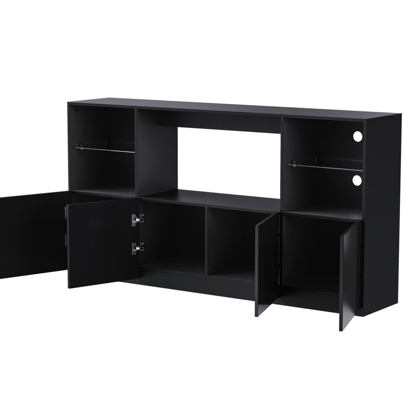 Console de télévision avec éclairage à DEL et rangement surdimensionné, pour téléviseurs de 75 po, noir, l 67,7 po x P 13,7 po