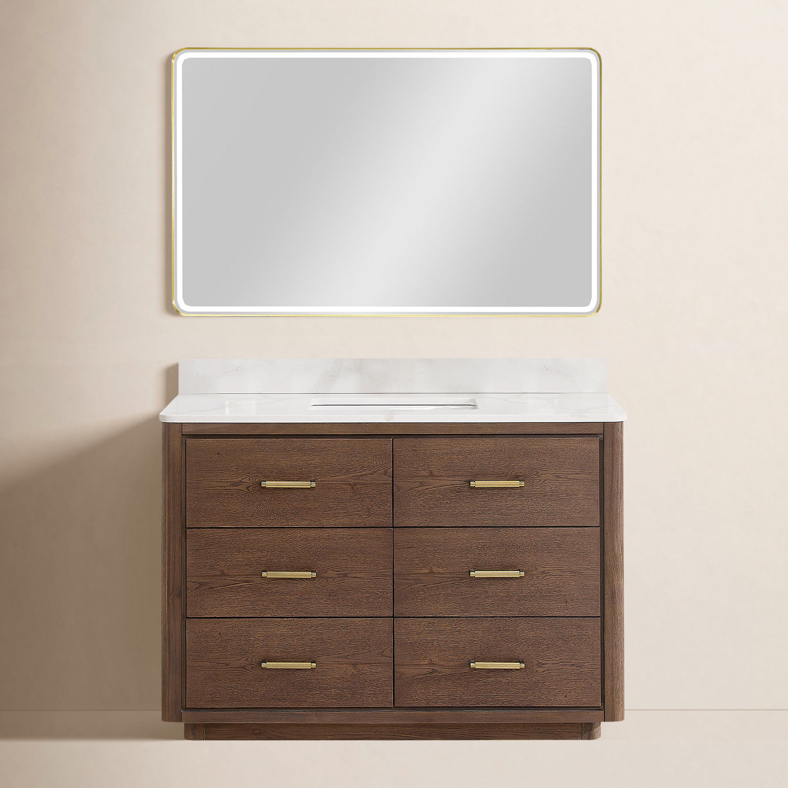 Porto 48'' Single Bathroom Vanity, Dark Brown, Gold 