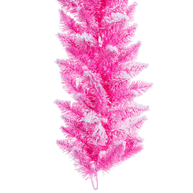  Guirlande 9 pi x 12 po en forme de sapin rose floqué artificiel avec 190 pointes réalistes en PVC rose floqué