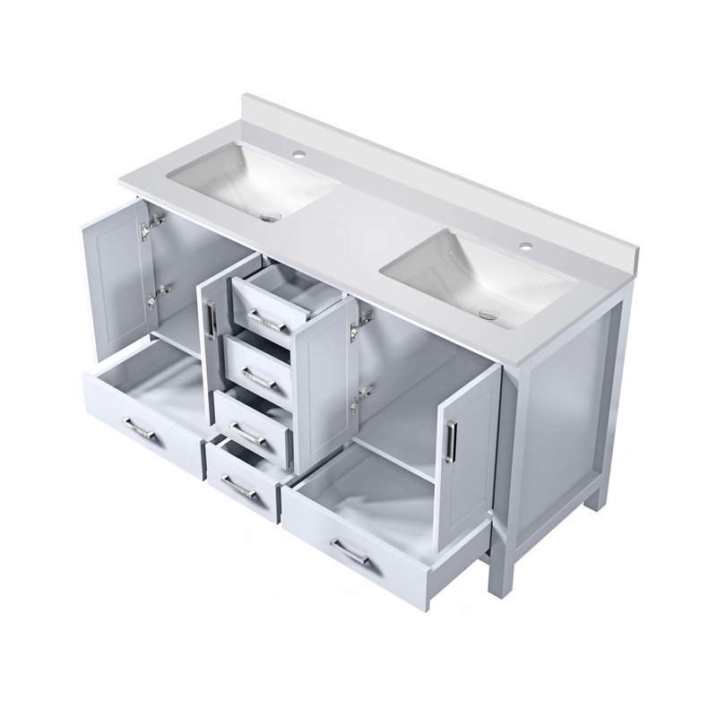 Meuble-lavabo blanc 60 po X P 22 po D, avec plateau en quartz blanc, H 34,25 po x l 60 po x P 22 po