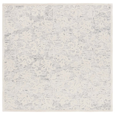 Tapis floral gris / ivoire en laine touffeté à la main Abdouallah