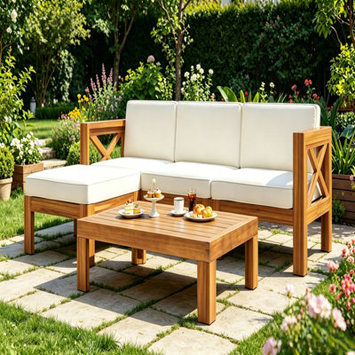 Ensemble de canapé modulaire 5 pièces en bois d'acacia pour terrasse Topmat