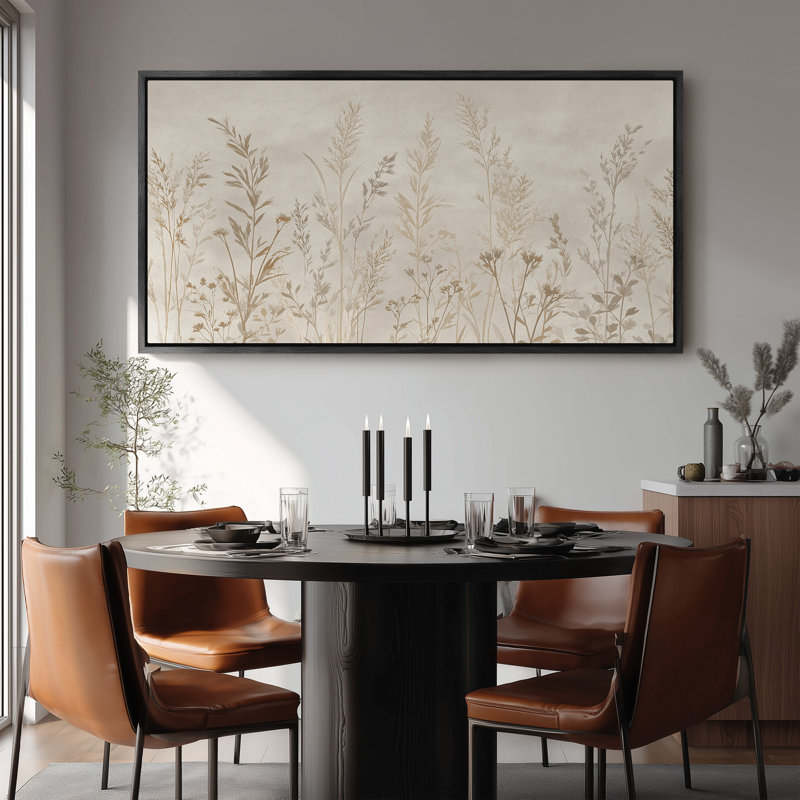 Art mural encadré sur toile - Silhouette de pré botanique minimaliste en beige doux neutre - 16 po x 24 po, 24 po x 36 po