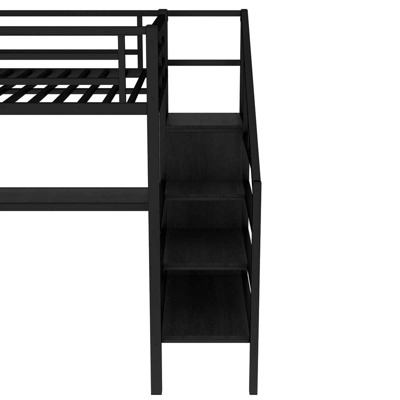 Lit mezzanine avec bureau en L et port USB, lit mezzanine avec garde-robe et tablette réglable pour les adolescents adultes
