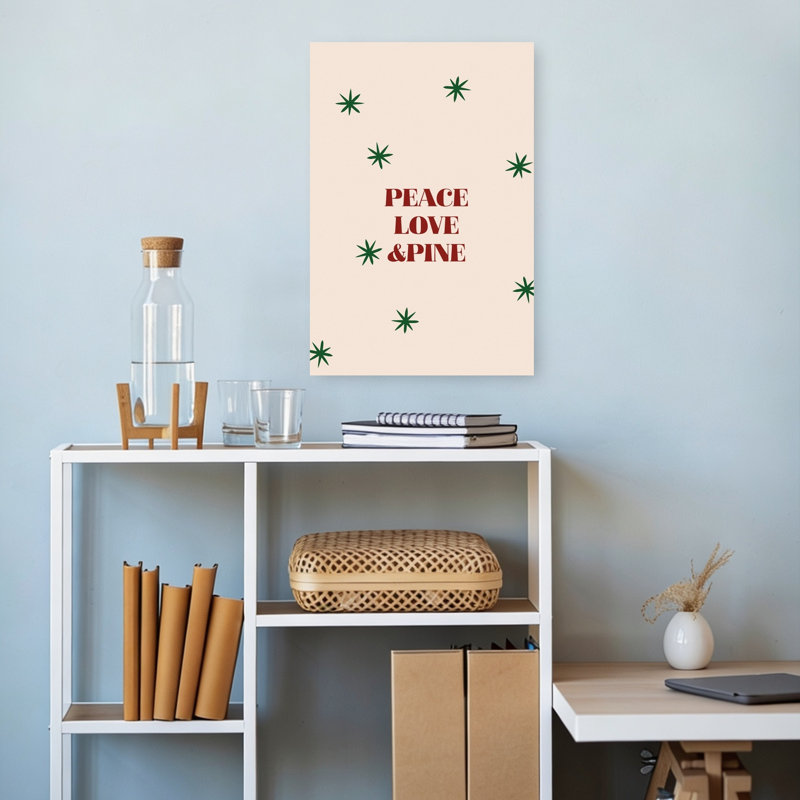 Peace Love Pine Holiday Elegant Minimalist Modern Pine Winter Landscape Wall Art Print 1 Piece Wrapped Canvas Wall Art