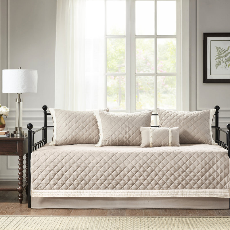 6 literies de lit de jour kaki - attrayantes, ajustement de matelas simple, matelassage à losanges, intérieur, housse lavable de 6 pièces en enveloppement, rembourrage, machine