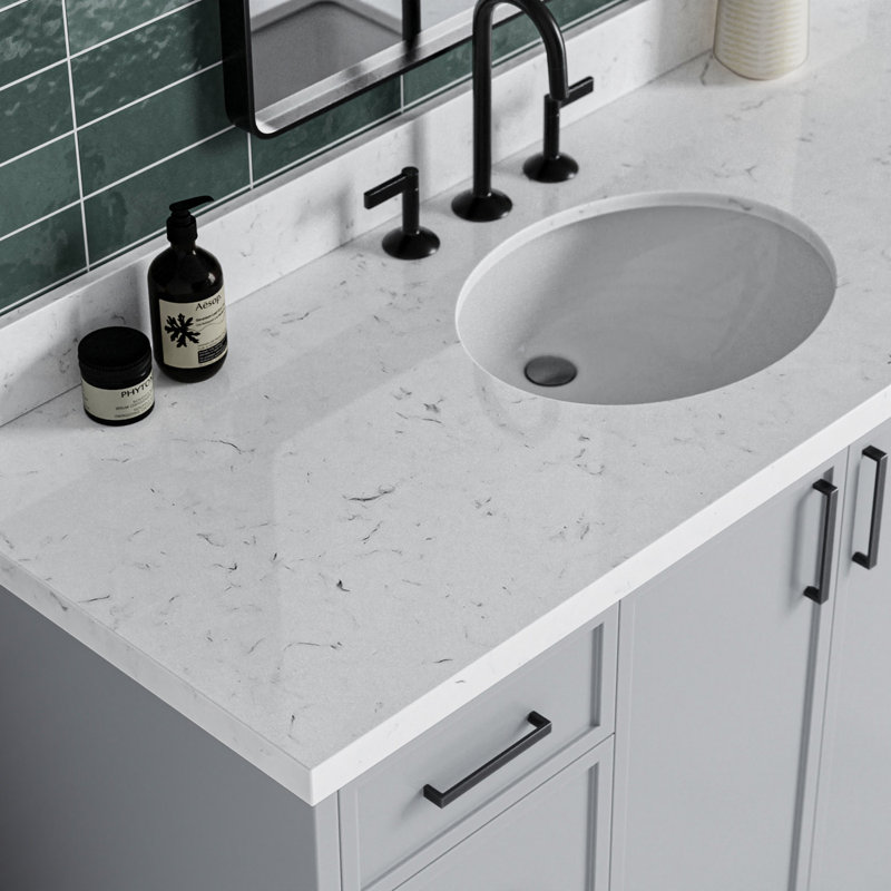 ARIEL Kelly 60 Single Sink Bathroom Vanity with Carrara Quartz Top, Gray, Oval, 54"