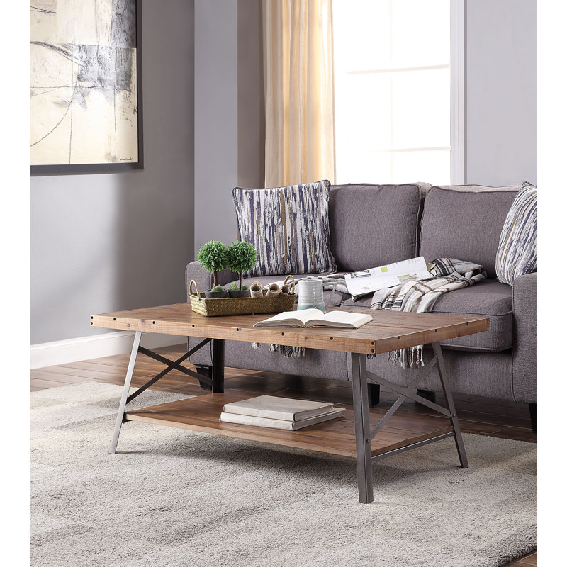 Table basse de salon en chêne patiné et fini noir sablé | Idée de cadeau